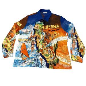 Vintage Nicole Taylor California Golden State Beaded 100% Silk Shirt Blouse L